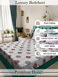 Myntra Elegant Homes Grey & Maroon Geometric 400 TC King Bedsheet with 2 Pillow Covers