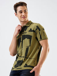 SPYKAR Men Abstract Printed Polo Collar Cotton Slim Fit T-shirt