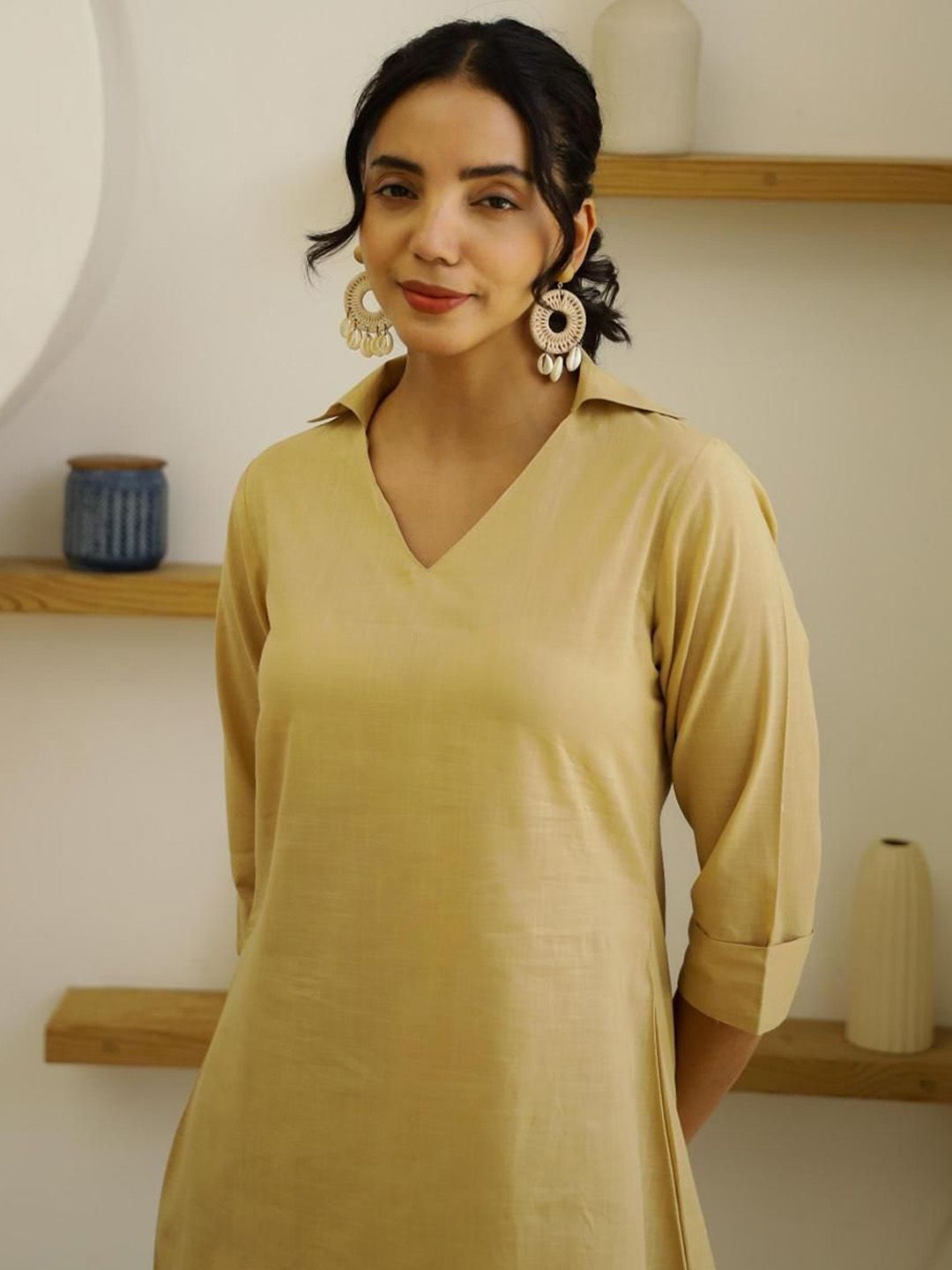 Mamicha Women Printed Shirt Collar Cotton Tunic and Trousers Co-Ords