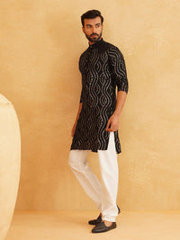 SOJANYA Woven Design Embroidered Sequinned Band Collar Pure Cotton Kurta With Pyjama