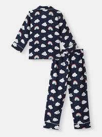 Nauti Nati Boys Clouds and Rainbow Print Shirt dan Pajama Night Suits