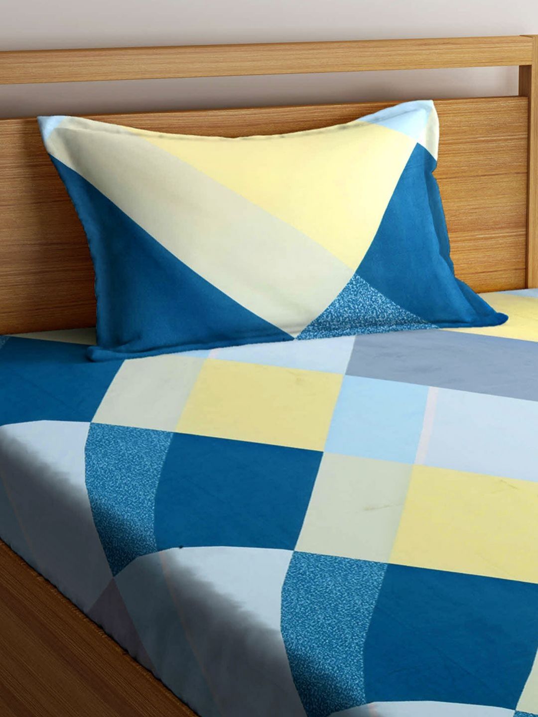 Myntra Elegant Homes Blue & Yellow Printed 300 TC Single Bedsheet Set 2.25 m x 1.50 m