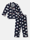 Nauti Nati Boys Clouds and Rainbow Print Dada Pocket Shirt dan Pajama Set
