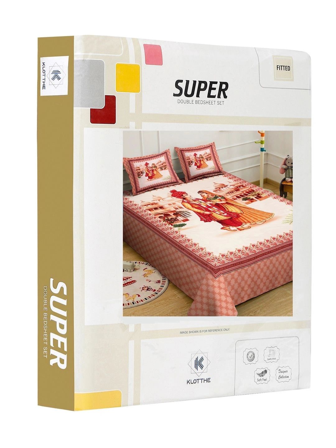 KLOTTHE Motif Etnik Karat Dicetak Dilengkapi 400 TC Cadar King 7D dengan 2 Sarung Bantal