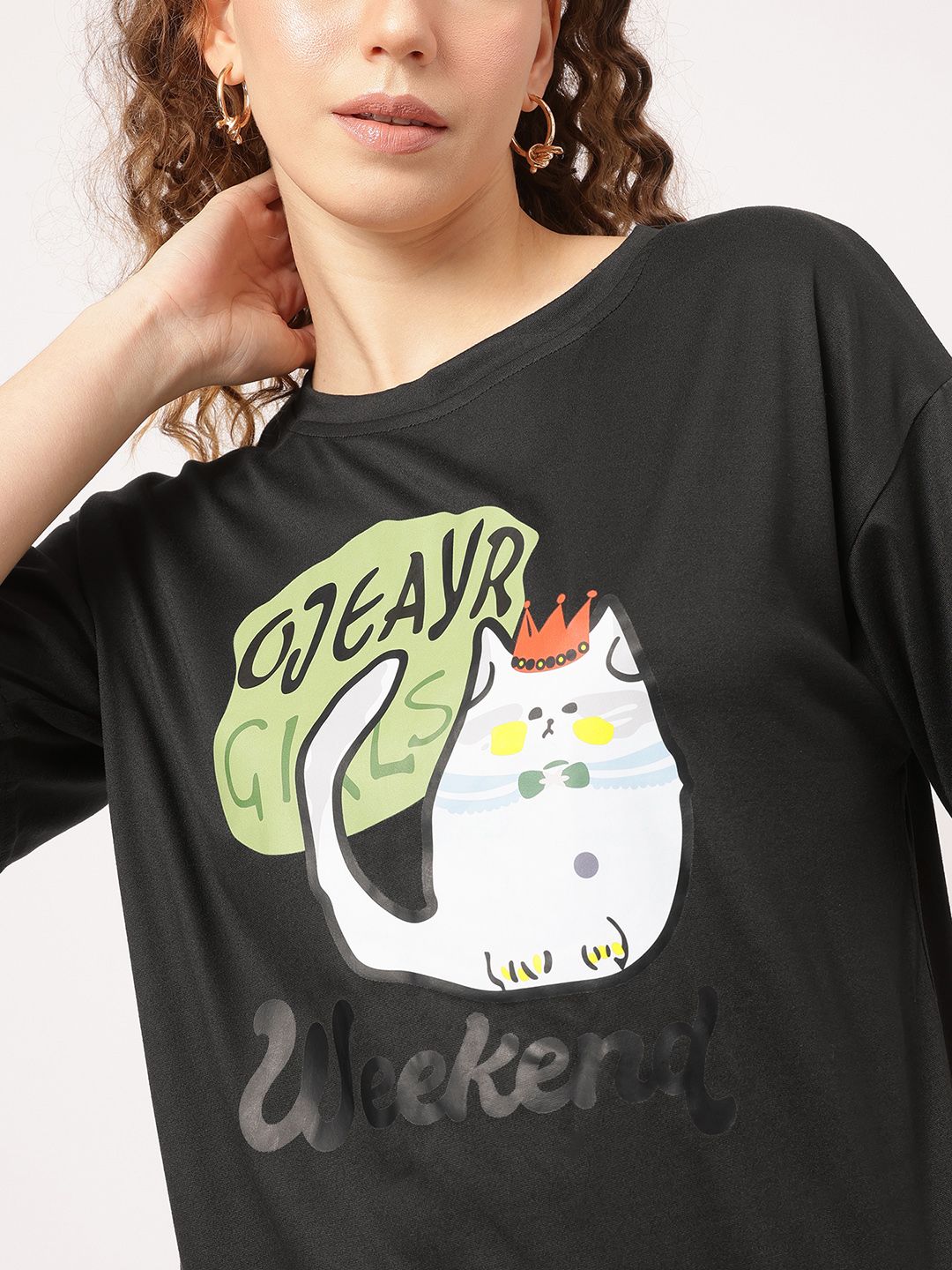 DressBerry Cuddly Couture Graphic Printed Comfy Longline Tee