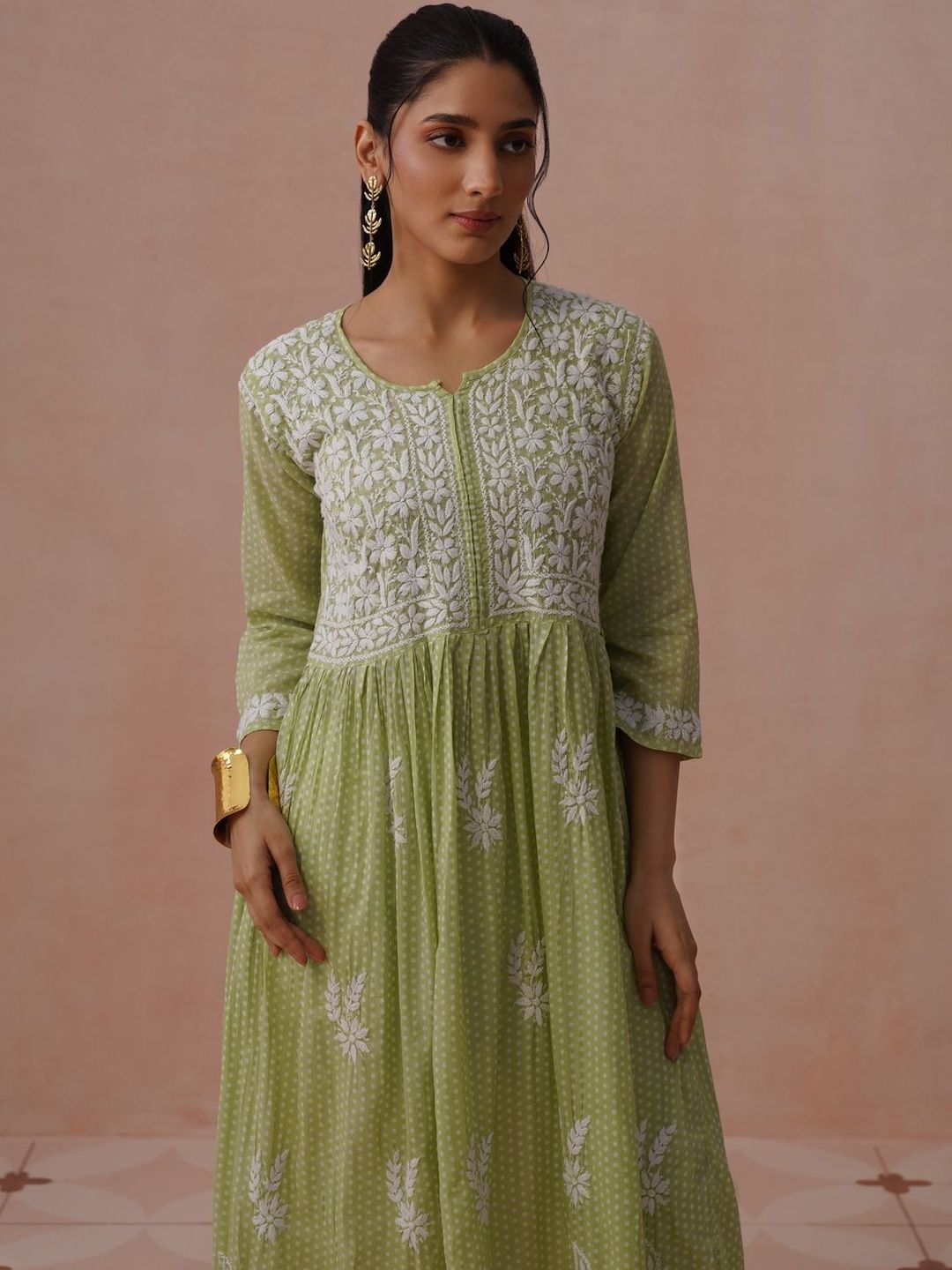 House of Chikankari Ethnic Motifs Print A-Line Maxi Dress