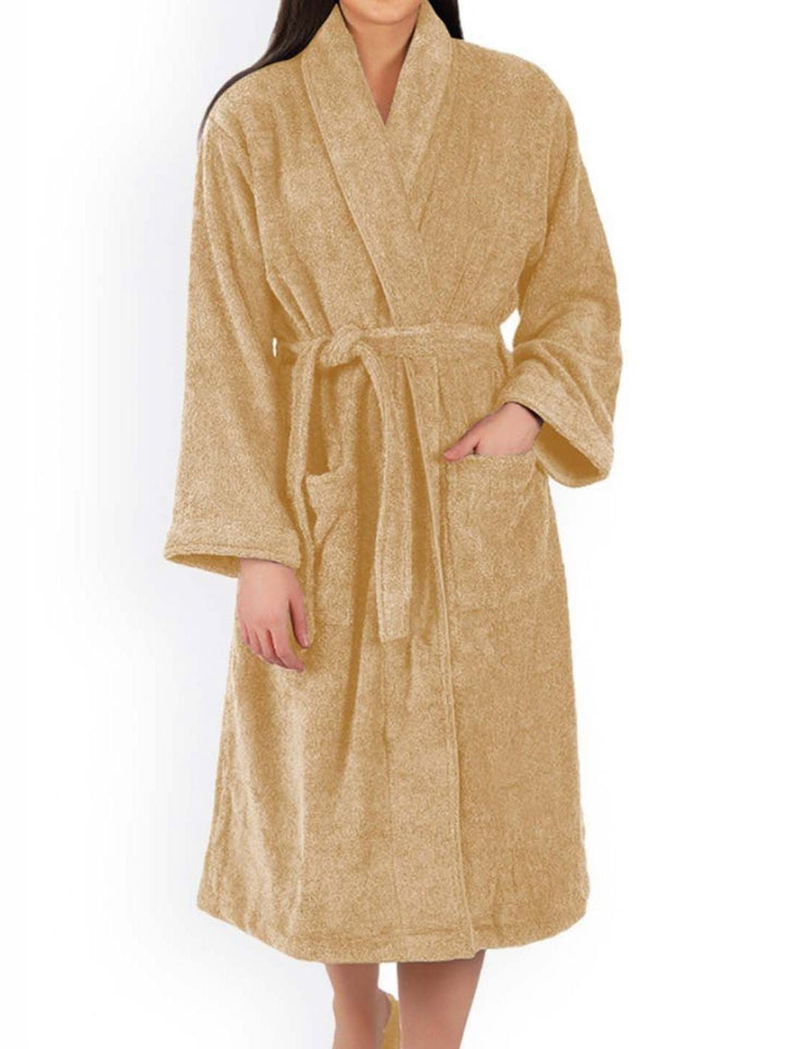 BOMBAY DYEING Beige Pure Cotton Bath Robe With Waist belt