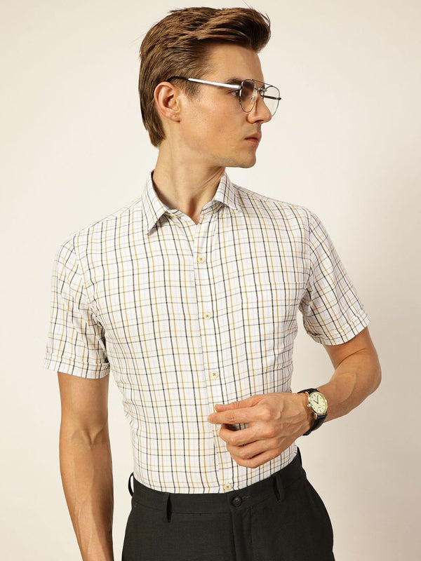 Thomas Scott Men Smart Spread Collar Tartan Checked Cotton Formal Shirt