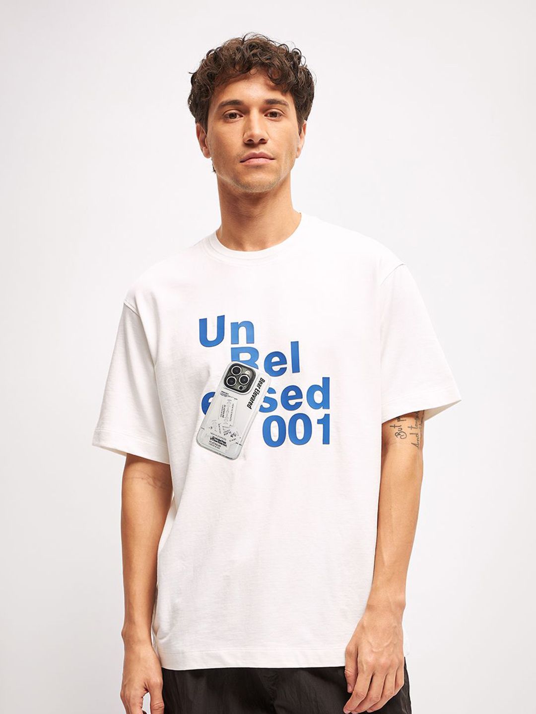 THE BEAR HOUSE Men Typography Printed Round Neck Cotton Oversized T-shirt