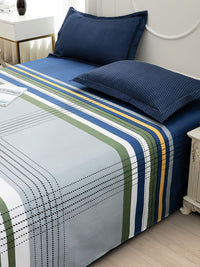 Story@home Blue & White Striped 240 TC Satin Finish Queen Bedsheet Set