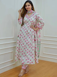 KALINI Floral Printed Waist Tie-Up A-Line Kurta with Trousers & Dupatta