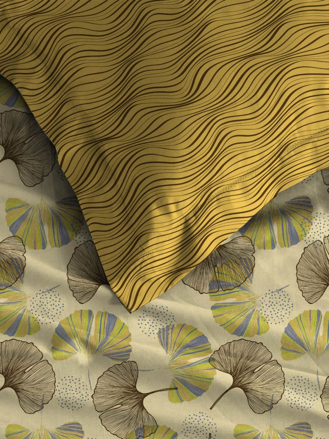 MYTRIDENT Dandelion Yellow Dusk & Dawn Flat 144TC Queen Cotton Bedsheet & 2 Pillow Covers