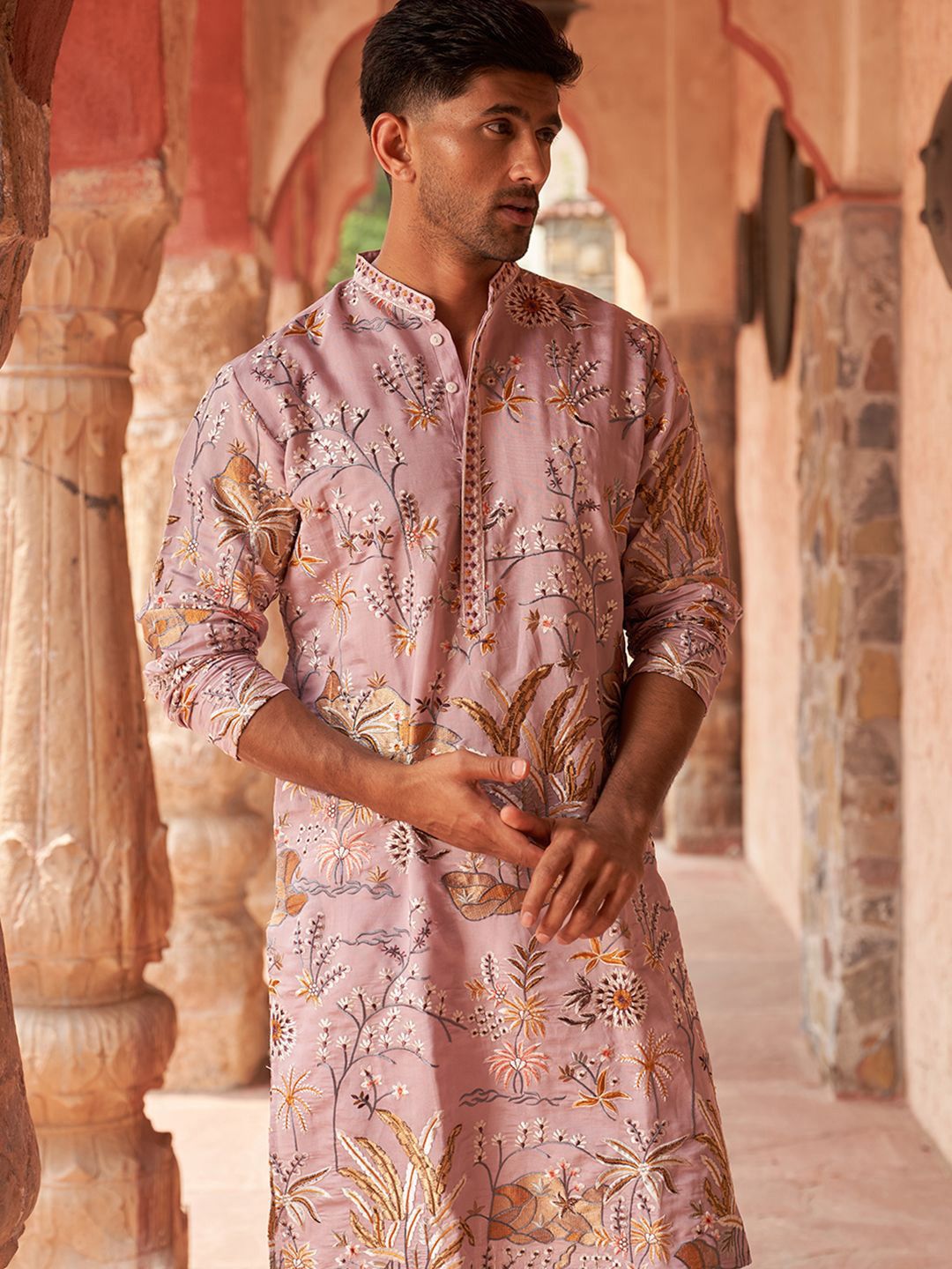 Jompers Men Floral Embroidered Chikankari Floral Kurta