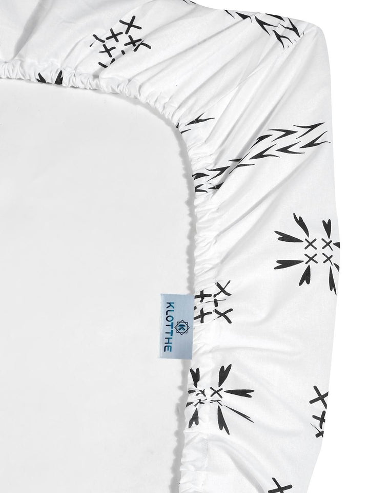 KLOTTHE White Printed Dilengkapi 400TC Kapas Tulen Cadar Super King & 4 Sarung Bantal