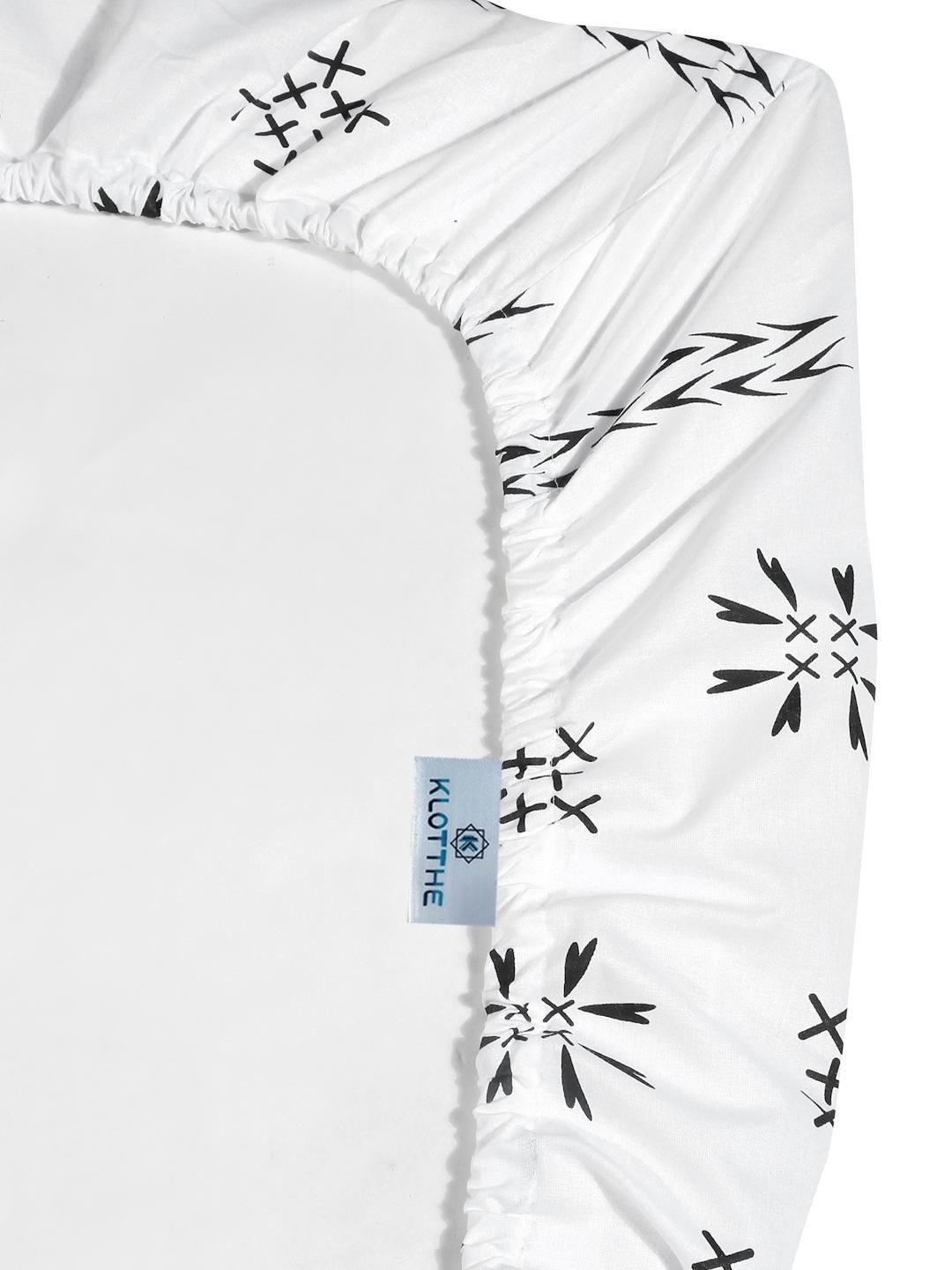 KLOTTHE White Printed Dilengkapi 400TC Kapas Tulen Cadar Super King & 4 Sarung Bantal
