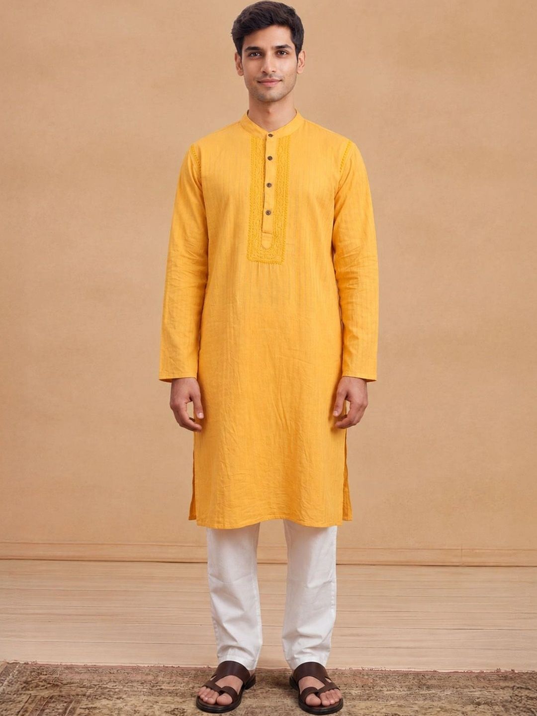 House of Chikankari Men Thread Work Kurta