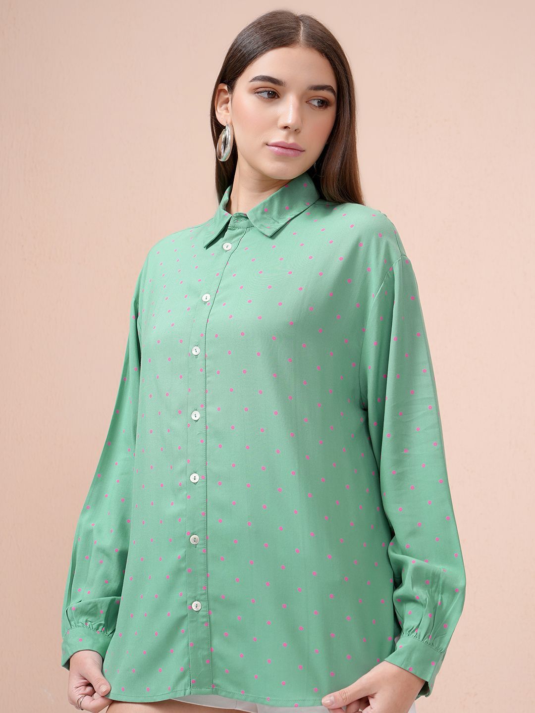 Tokyo Talkies Women Printed Drop Shoulder Button Down Shirt