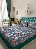 Myntra Elegant Homes Blue Floral 400 TC King Bedsheet with 2 Pillow Covers