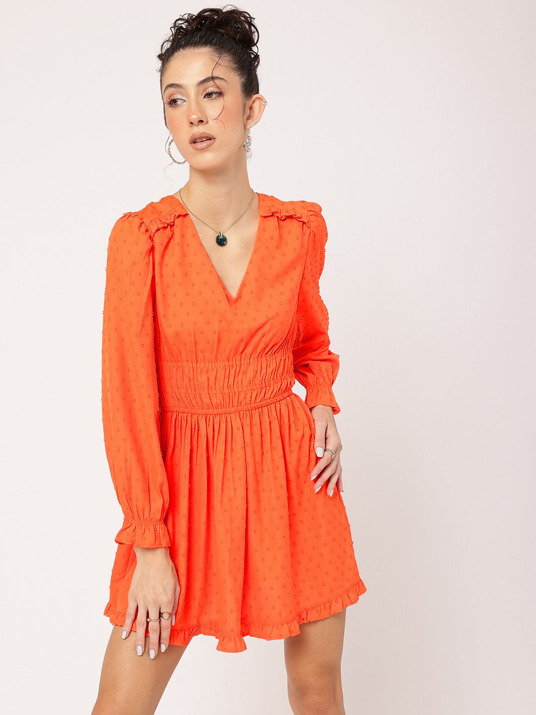 DressBerry Sun-Kissed Style Dobby Weave Smocked A-Line Dress