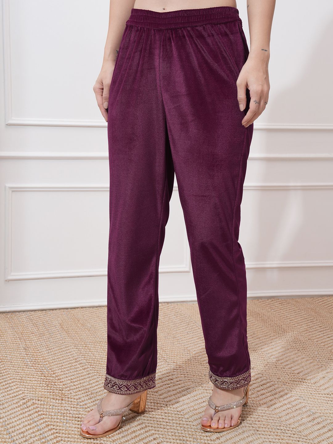 Vishudh Women Ethnic Motifs Embroidered Regular Kurta with Trousers & With Dupatta