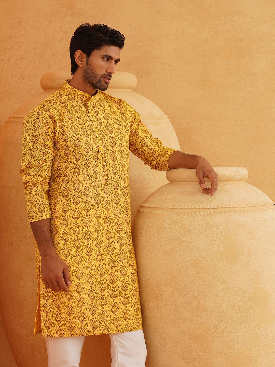 SOJANYA Ethnic Motifs Printed Band Collar Kurta With Pyjama