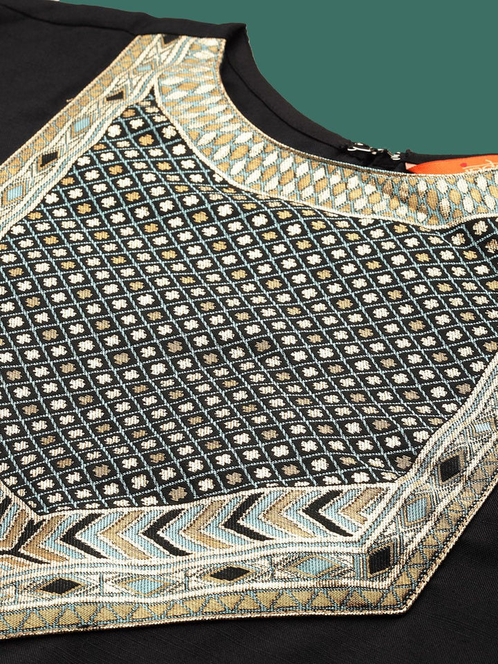 Indo Era Yoke Design Straight Pure Cotton Zari Kurta with Trousers & Dupatta