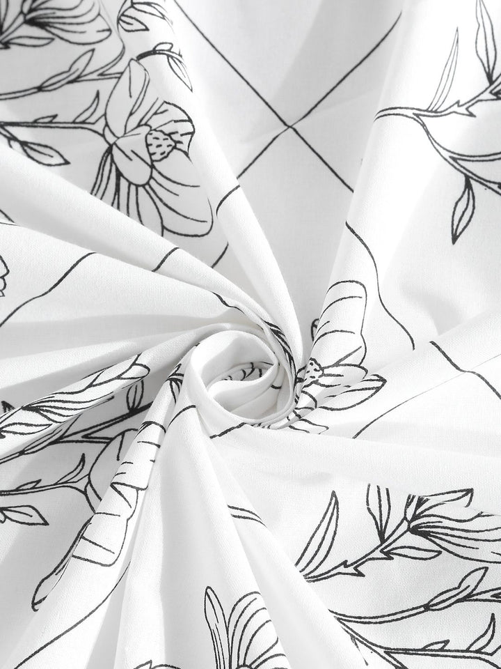 Myntra Elegant Homes White & Grey Floral 400 TC Bedsheet with 2 Pillow Covers