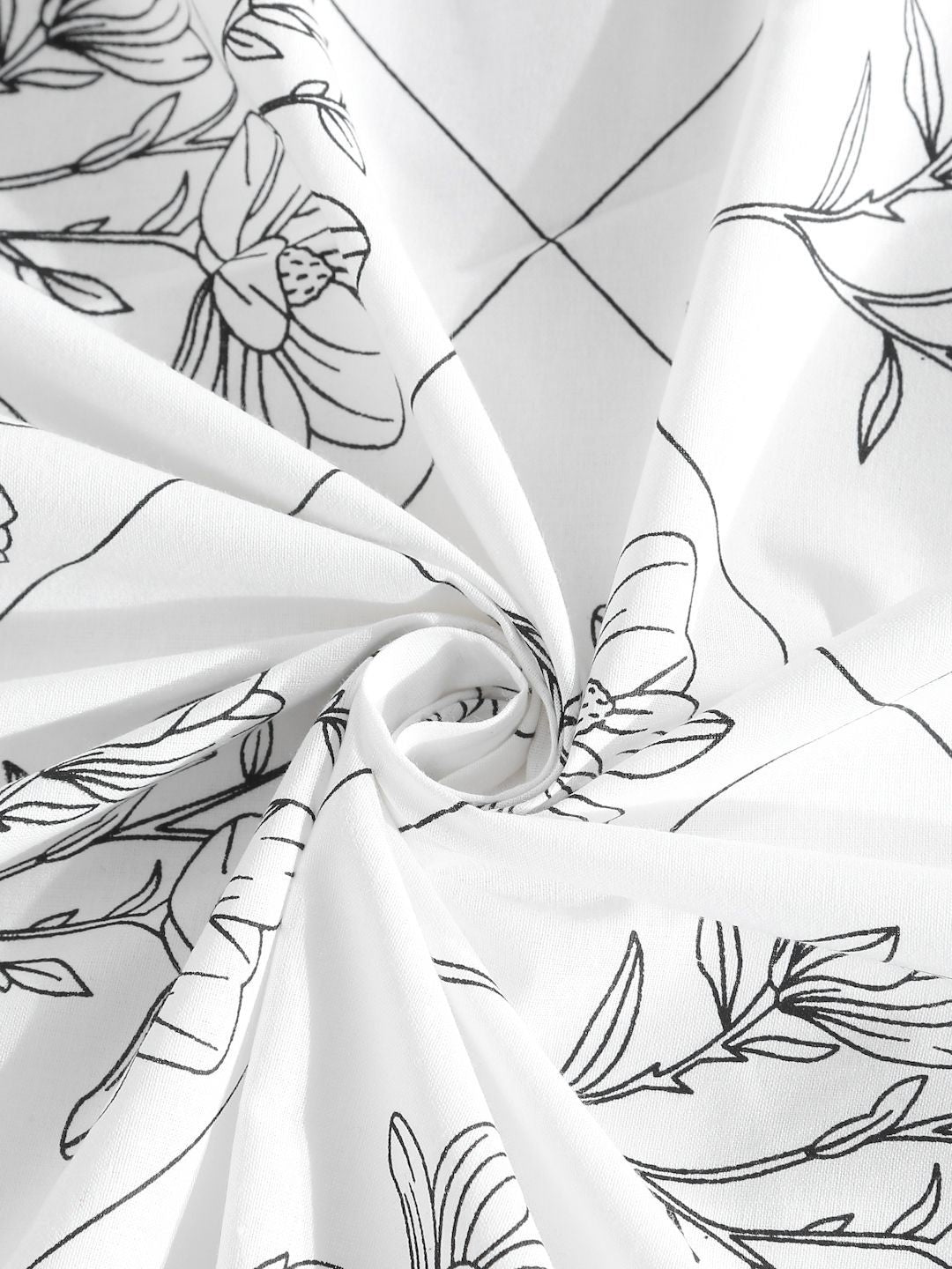 Myntra Elegant Homes White & Grey Floral 400 TC Bedsheet with 2 Pillow Covers