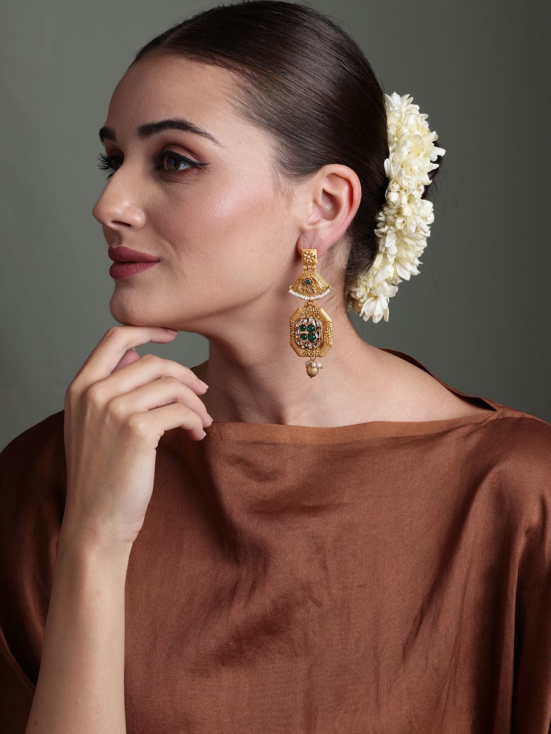 PANASH 22Ct Gold Plated Kundan Studded Drop Earrings