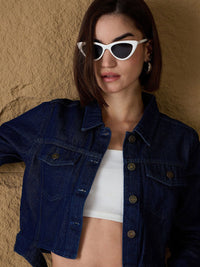 SASSAFRAS Women Crop Denim Jacket with Embroidered