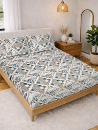 Myntra Elegant Homes Cream Geometric 300 TC King Double Bedsheet & 2 Pillow Cover