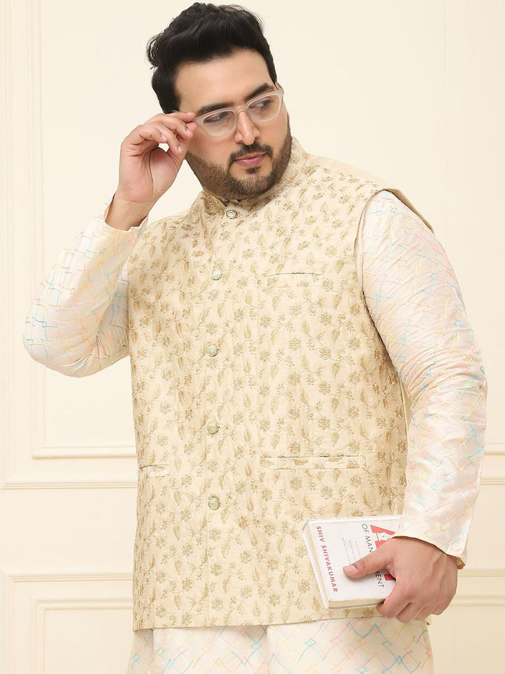SOJANYA PLUS Lelaki Plus Size Printed Mandarin Collar Nehru Jaket