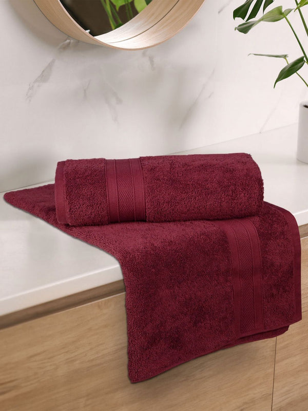 MYTRIDENT Maroon 2 Pieces Cotton 500 GSM Bath Towel