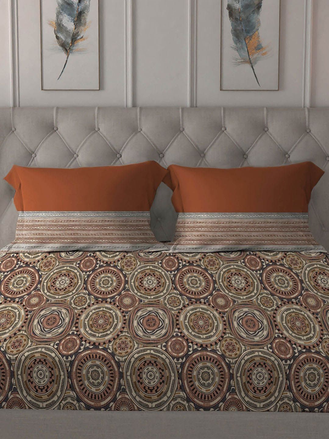 TRIDENT Blair Red Dusk & Dawn Flat 144TC Queen Cotton Bedsheet Set