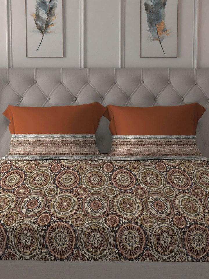 TRIDENT Blair Red Dusk & Dawn Flat 144TC Queen Cotton Bedsheet Set