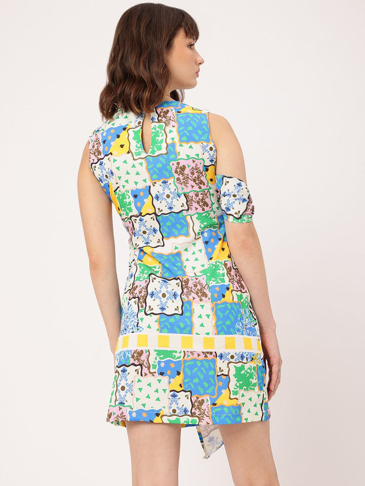 DressBerry Cute & Confident Printed Sleeveless Layered & Pleated Wrap Mini Dress