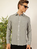 Thomas Scott Men Smart Spread Collar Micro Checked Cotton Slim Fit Casual Shirt