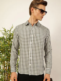 Thomas Scott Men Smart Spread Collar Micro Checked Cotton Slim Fit Casual Shirt