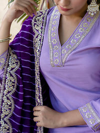 KALINI V-Neck Zari Mirror Work Kurta with Trousers & Dupatta