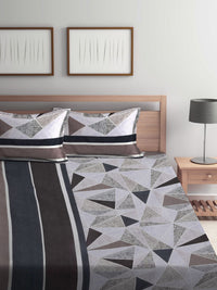 Myntra Elegant Homes Grey & Brown Geometric 300 TC King Cadar dengan 2 Sarung Bantal