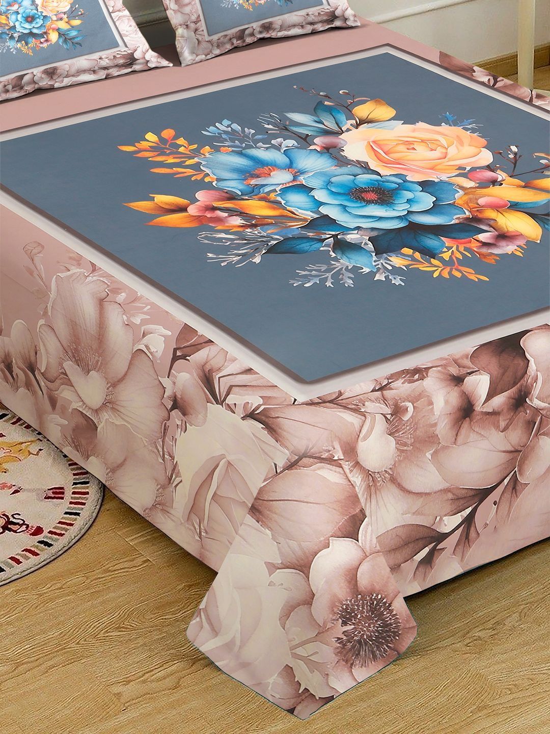 Myntra Elegant Homes Brown Floral 400 TC King Bedsheet with 2 Pillow Covers