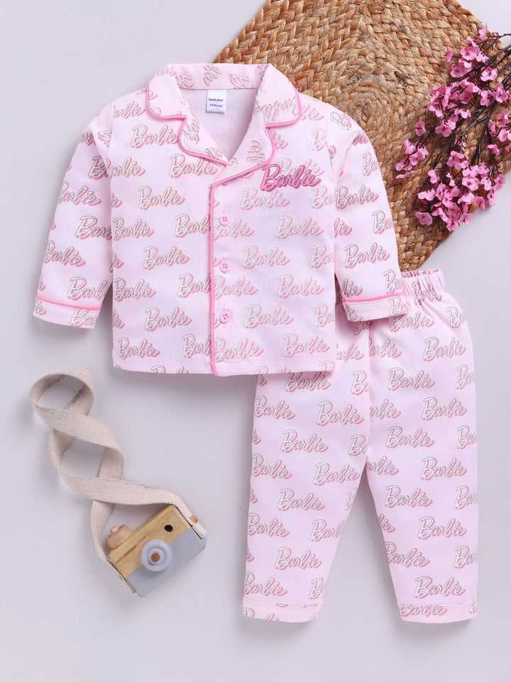 Moms Love Infant Girls Barbie Printed Pure Cotton Night suit