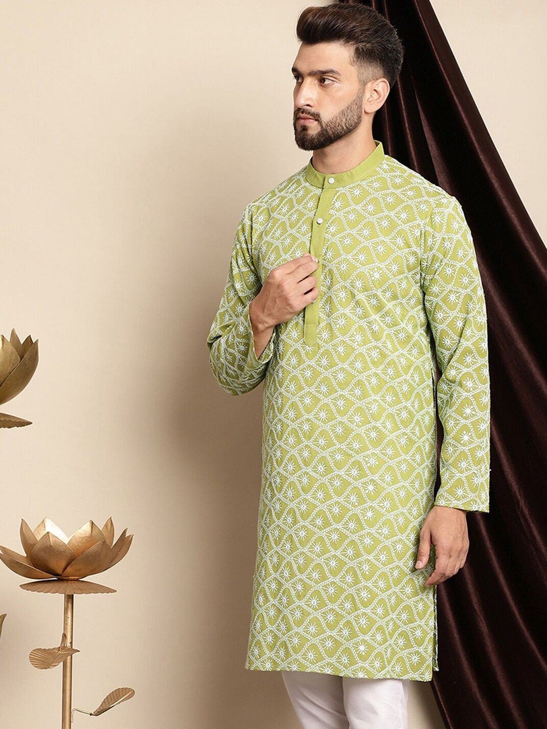 Anouk Men Green Thread Work Kurta