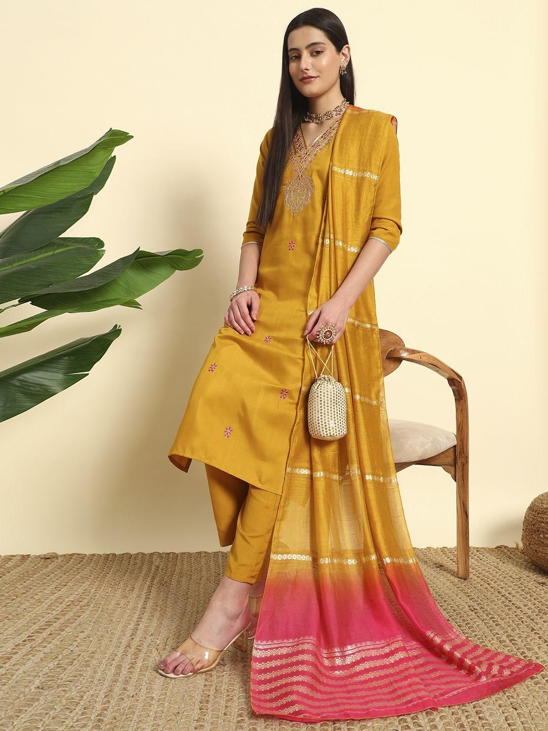 KALINI Women Embroidered A-Line Kurta Set