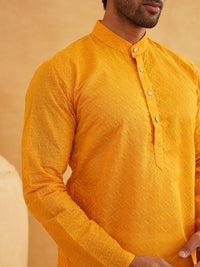 SOJANYA Geometric Embroidered Mandarin Collar Pure Cotton Straight Kurta