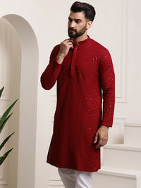SOJANYA Geometric Embroidered Sequinned Straight Pure Cotton Kurta
