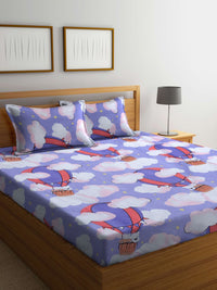 KLOTTHE Violet Conversational Cotton 300 TC King Fine Bedsheet dengan 2 Sarung Bantal-98 x 89 inci