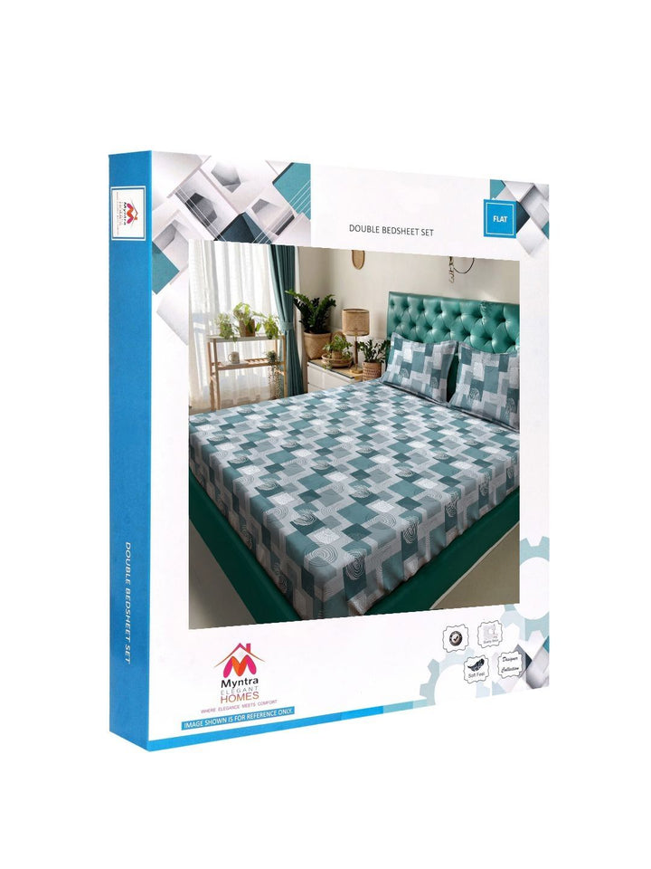 Myntra Elegant Homes Hijau Kapas Geometrik 400 TC Set Cadar King 2.50 m x 2.25 m