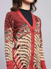 Monte Carlo Women Self Design V-Neck Long Sleeves Woollen Cardigan