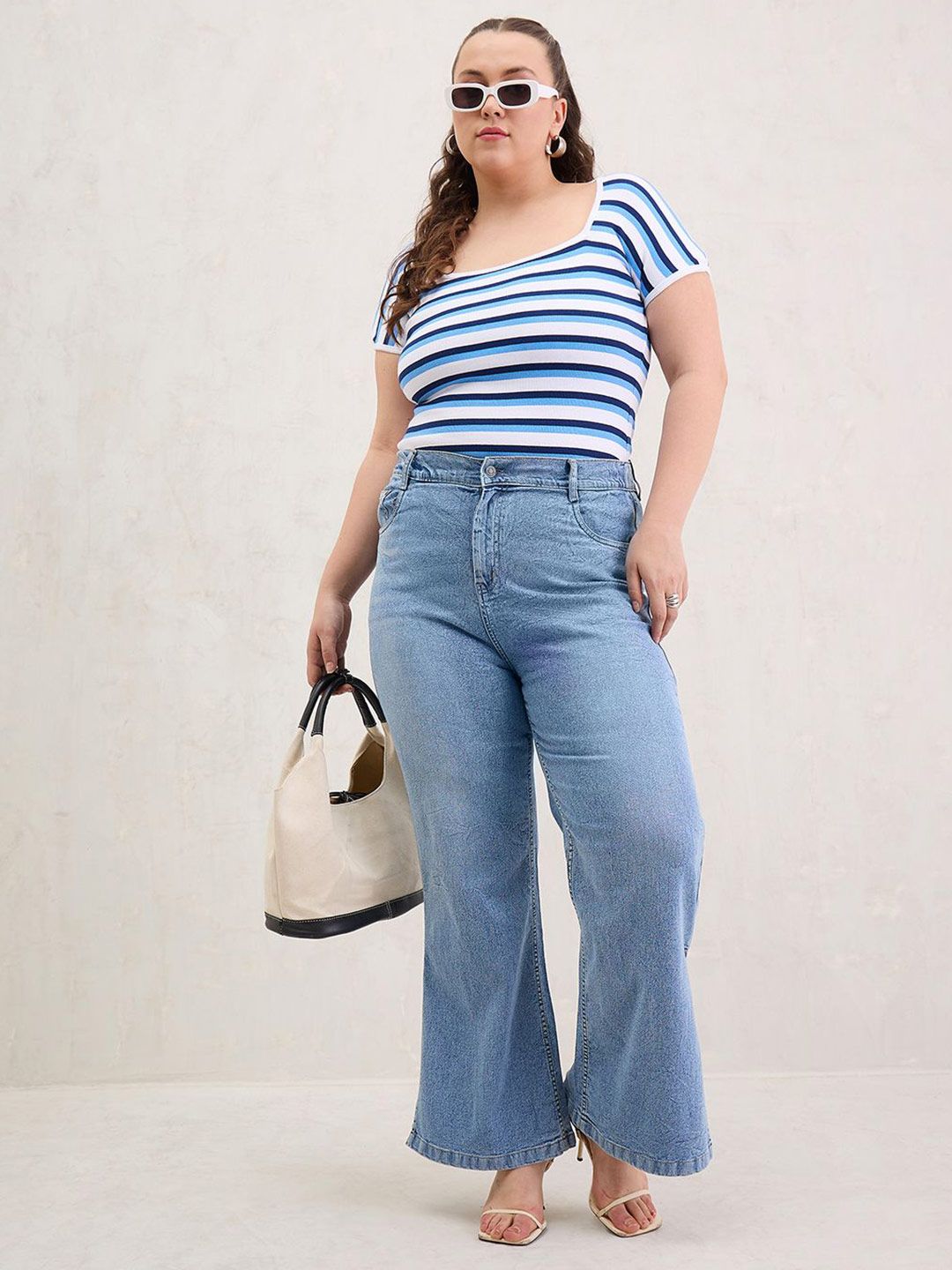 SASSAFRAS Women Curve Striped Cotton Fitted Top